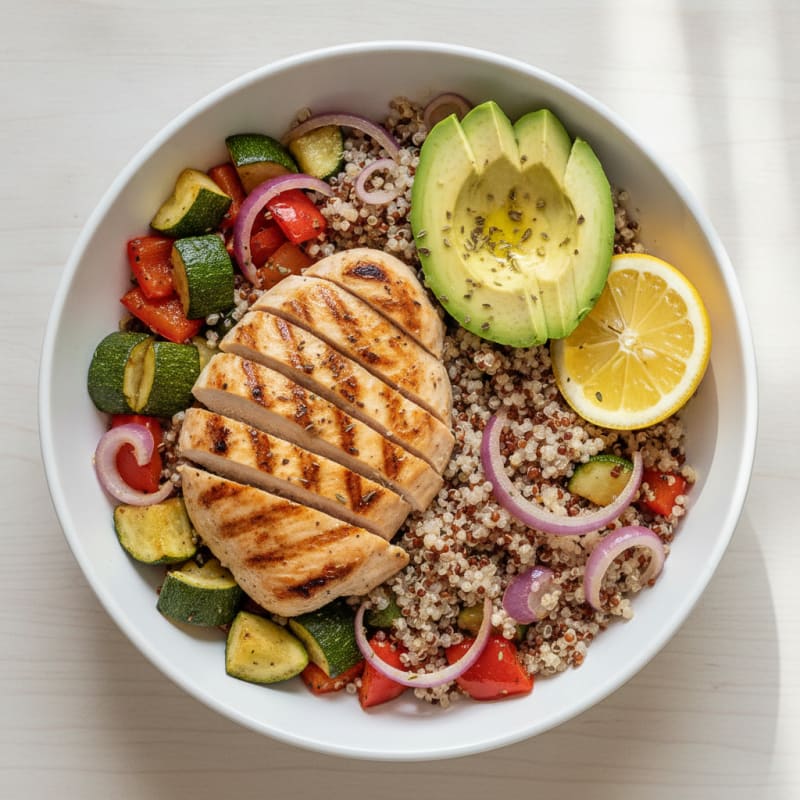 Grilled Chicken and Quinoa Bowl with Roasted Vegetables