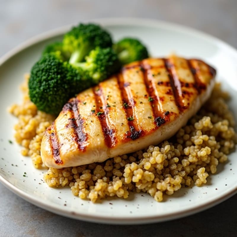 Grilled Chicken Breast with Quinoa and Roasted Broccoli