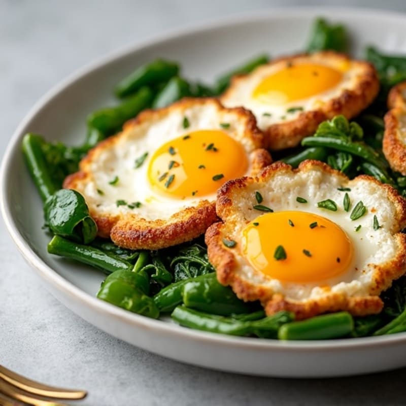 Crispy Fried Eggs with Garlicky Sautéed Bok Choy