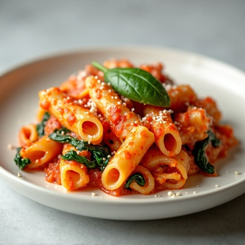 Lean Ground Turkey Baked Ziti with Spinach and Creamy Ricotta