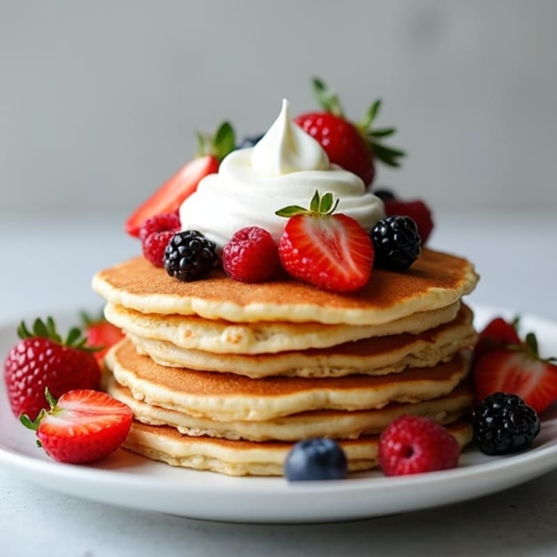 Fluffy Protein Pancakes with Fresh Berries and Whipped Greek Yogurt
