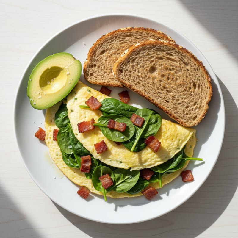 Egg White Spinach Omelette with Turkey Bacon