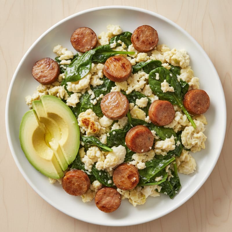 Egg White and Turkey Sausage Scramble with Spinach