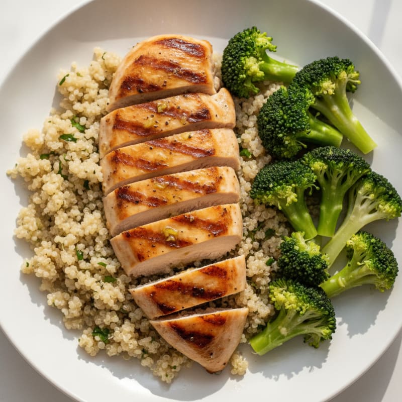 Grilled Chicken Breast with Quinoa and Steamed Broccoli