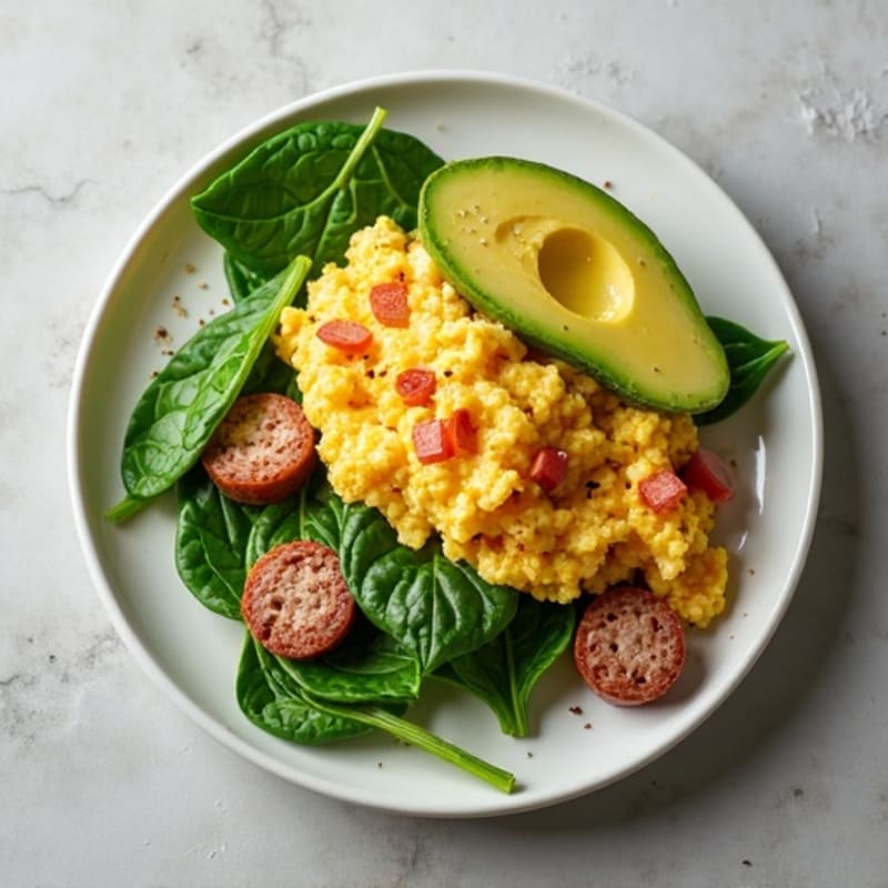 Egg White Scramble with Spinach, Turkey Sausage & Avocado