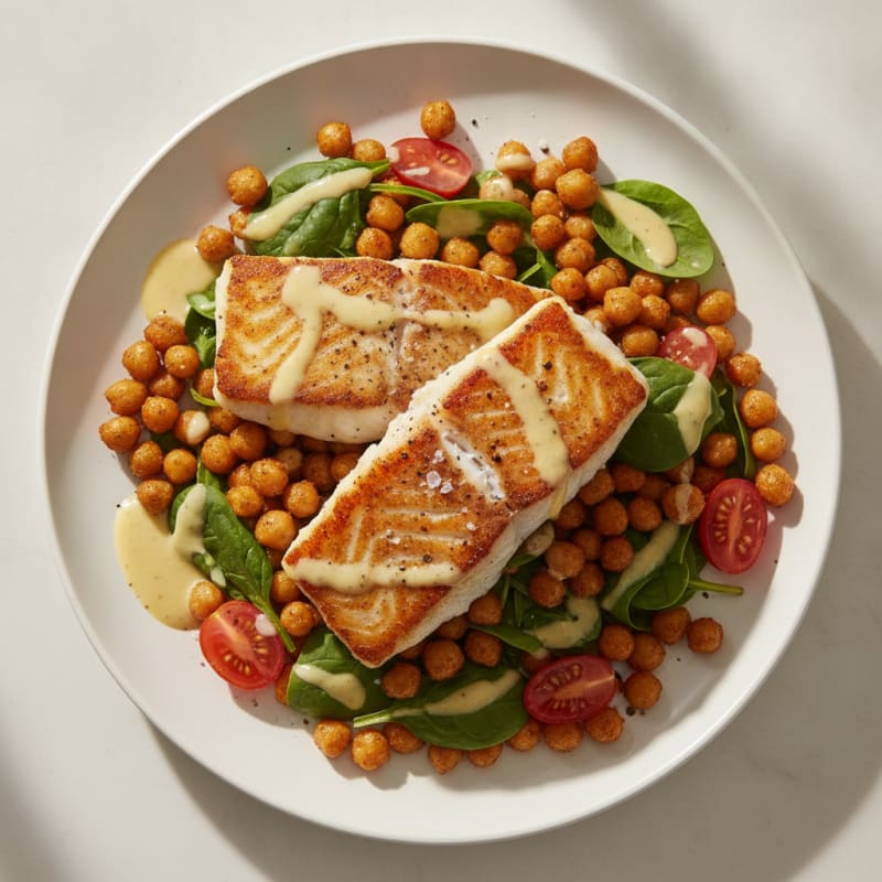 Pan-Seared Cod with Roasted Chickpea Salad