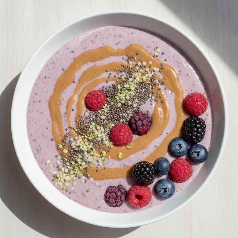 Silky Tofu Protein Smoothie Bowl with Chia and Berries