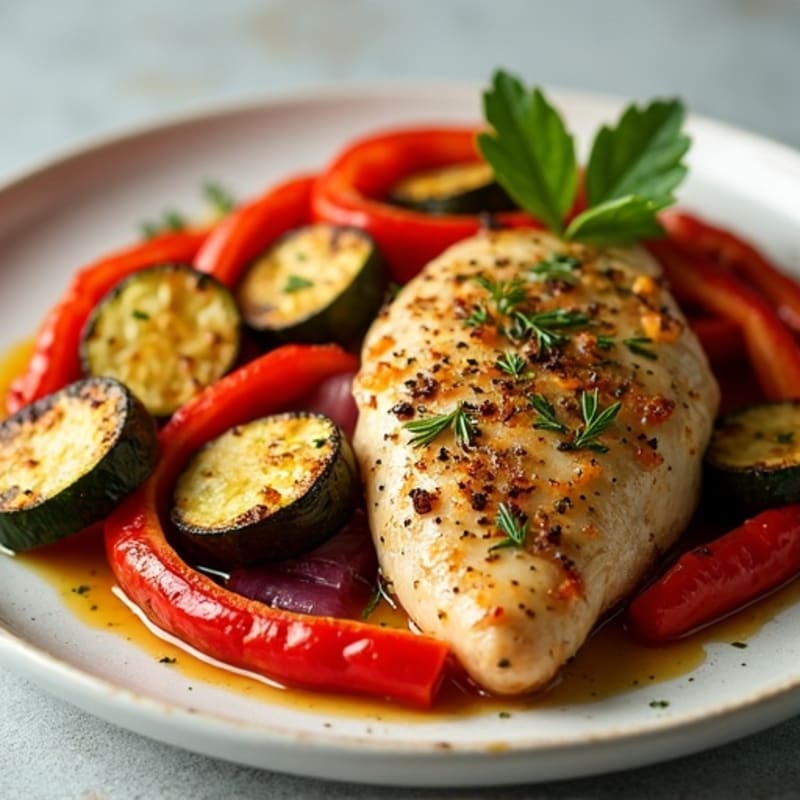 Herb-Crusted Sheet Pan Chicken with Roasted Rainbow Vegetables