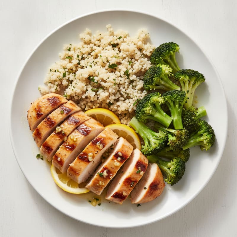 Grilled Chicken Breast with Quinoa and Steamed Broccoli