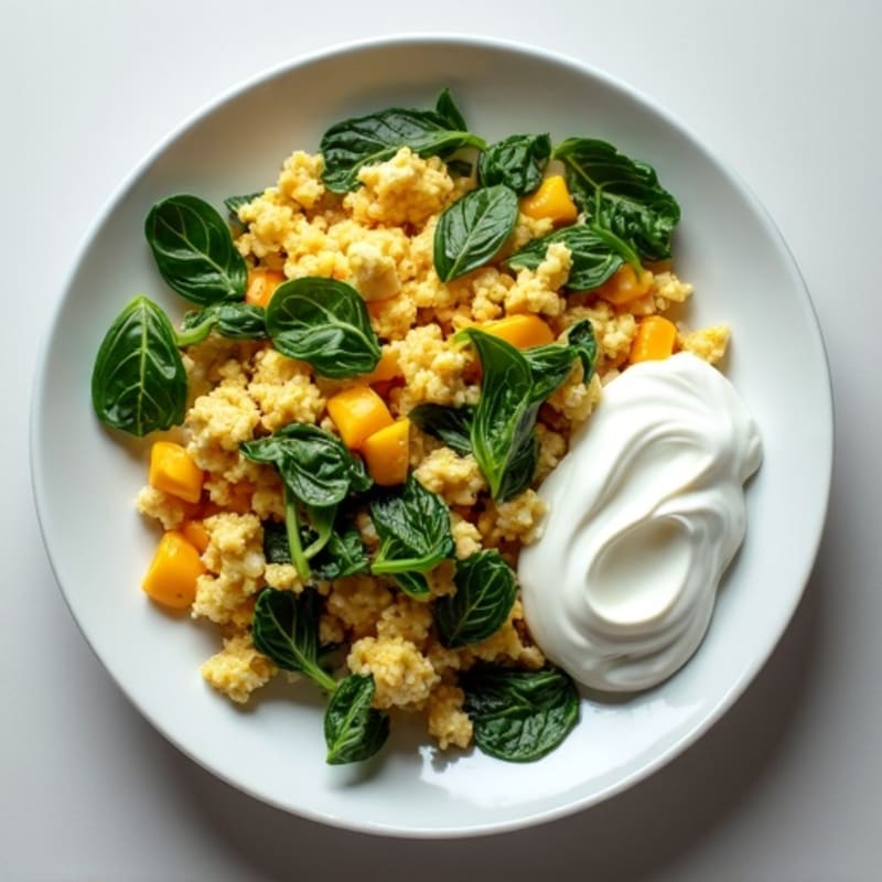 Egg White and Spinach Scramble with Greek Yoghurt