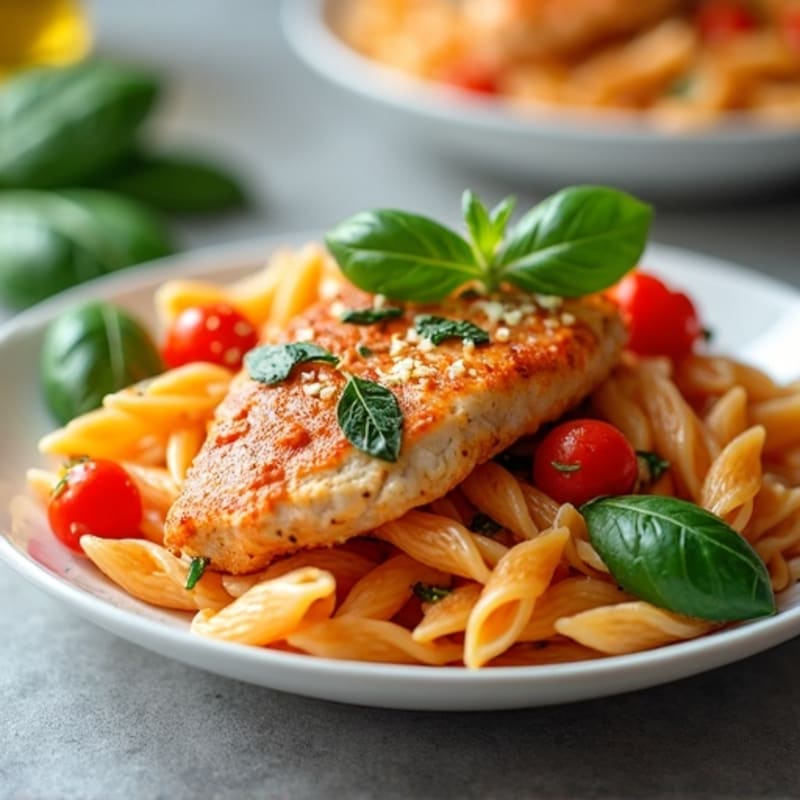 Whole Wheat Pasta with Creamy Tomato Basil Chicken and Spinach