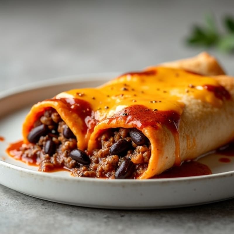 Cheesy Baked Lean Ground Beef and Black Bean Enchiladas