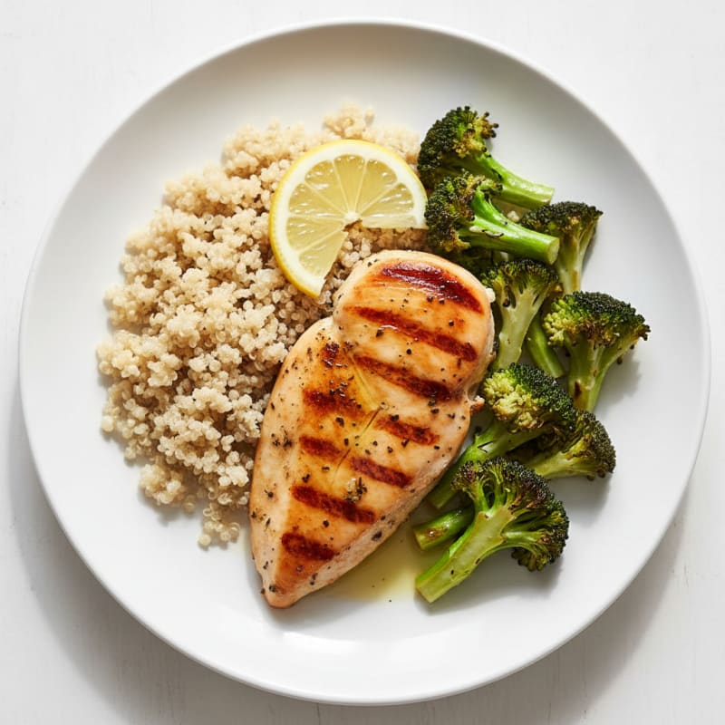 Grilled Chicken Breast with Quinoa and Roasted Broccoli