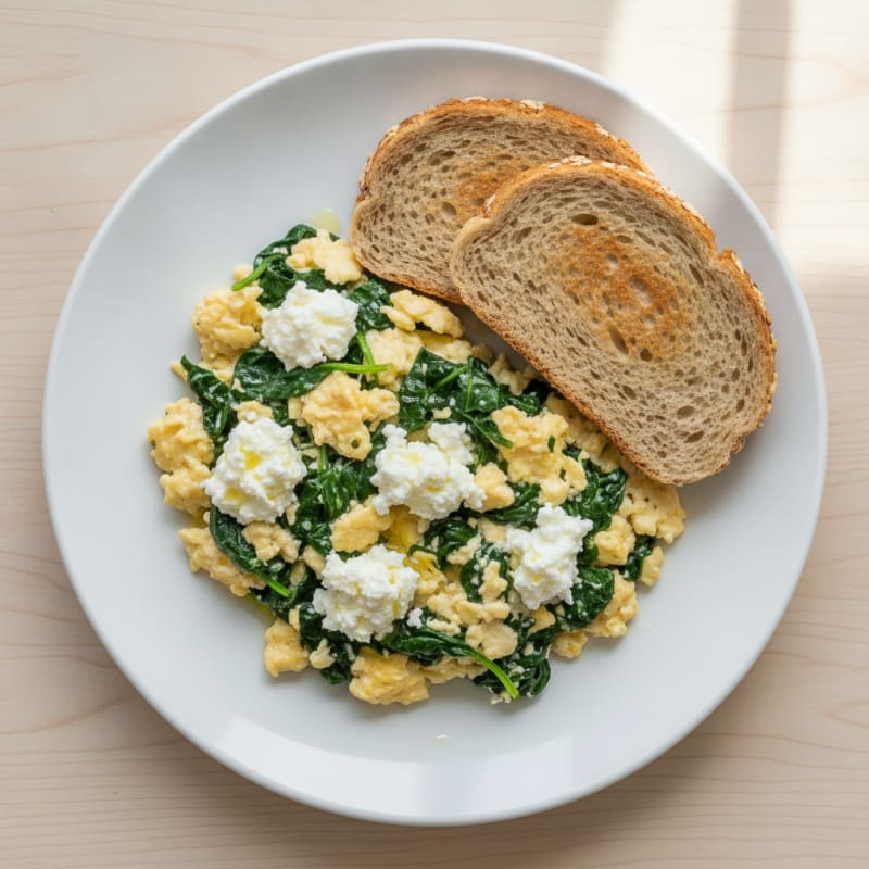Egg White and Spinach Scramble with Cottage Cheese