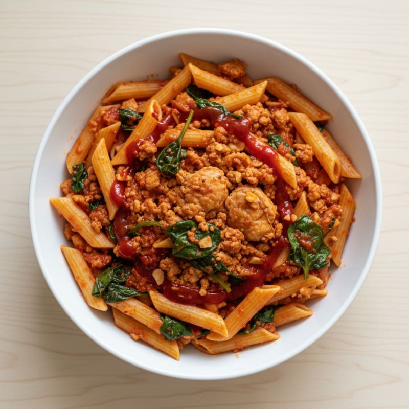 Lean Ground Turkey Pasta with Tomato Basil Sauce