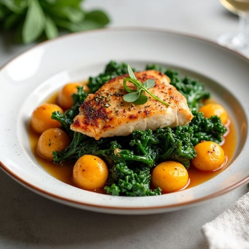 Pan-Seared Sweet Potato Gnocchi with Garlicky Greens