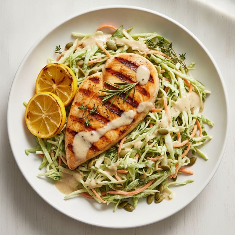 Grilled Chicken Breast with Crunchy Cabbage Slaw