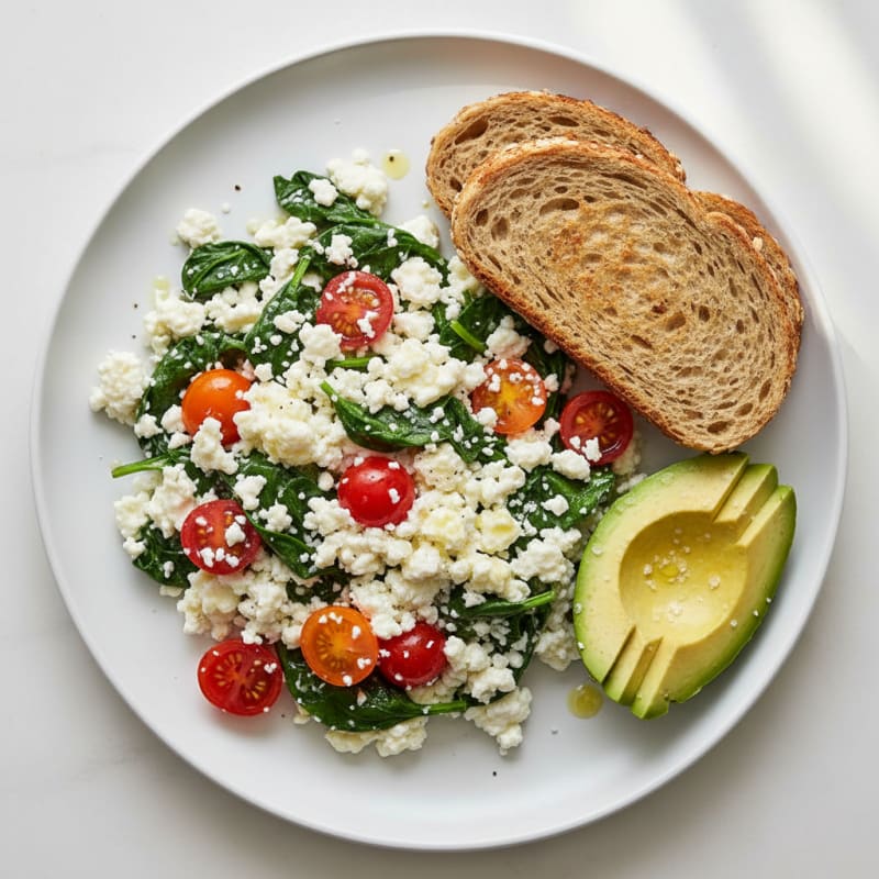 Egg White and Cottage Cheese Scramble with Spinach and Tomatoes