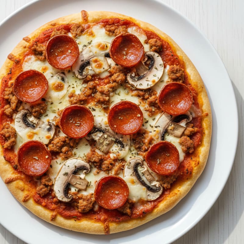 Crispy Pepperoni and Mushroom Pizza
