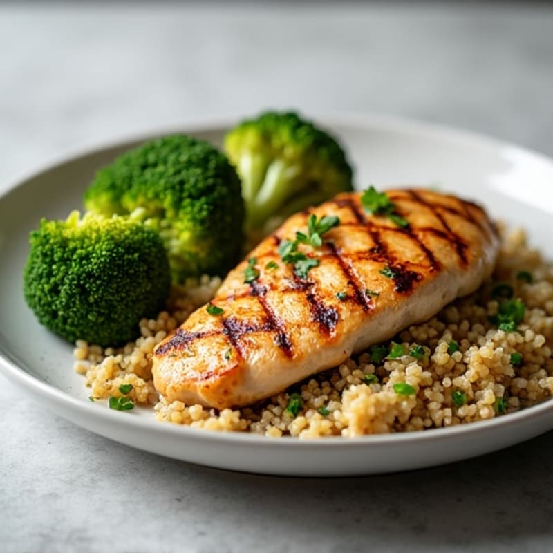 Grilled Chicken Breast with Quinoa and Roasted Broccoli