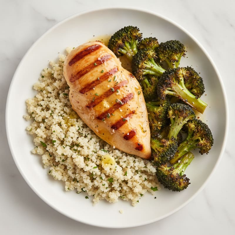 Grilled Chicken Breast with Quinoa and Roasted Broccoli
