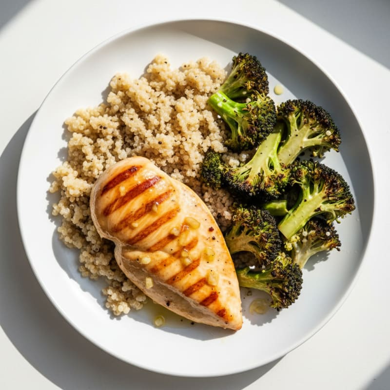 Grilled Chicken Breast with Quinoa and Roasted Broccoli