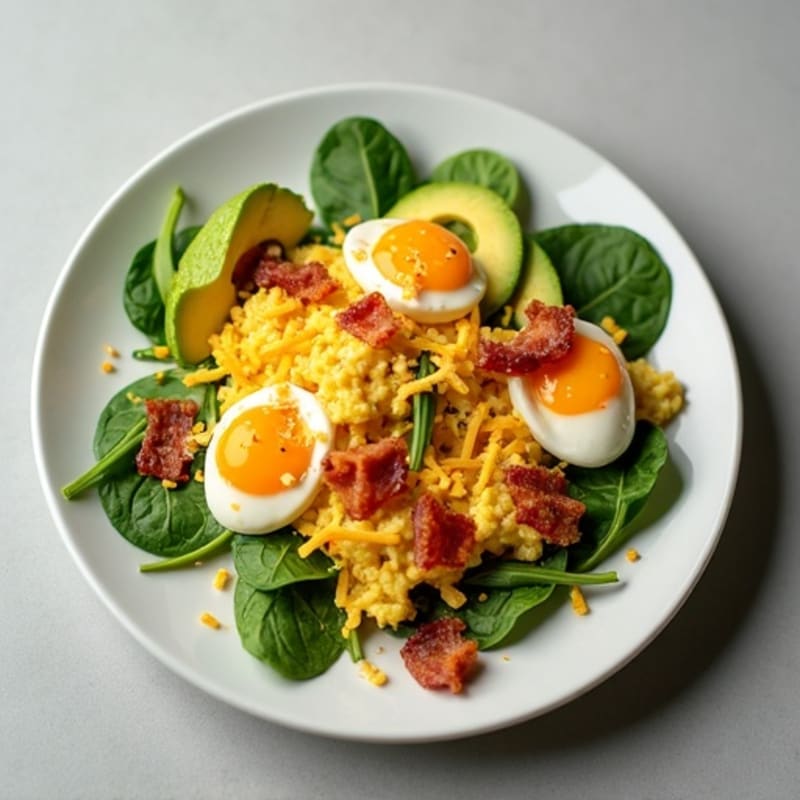 Egg White Scramble with Turkey Bacon and Spinach