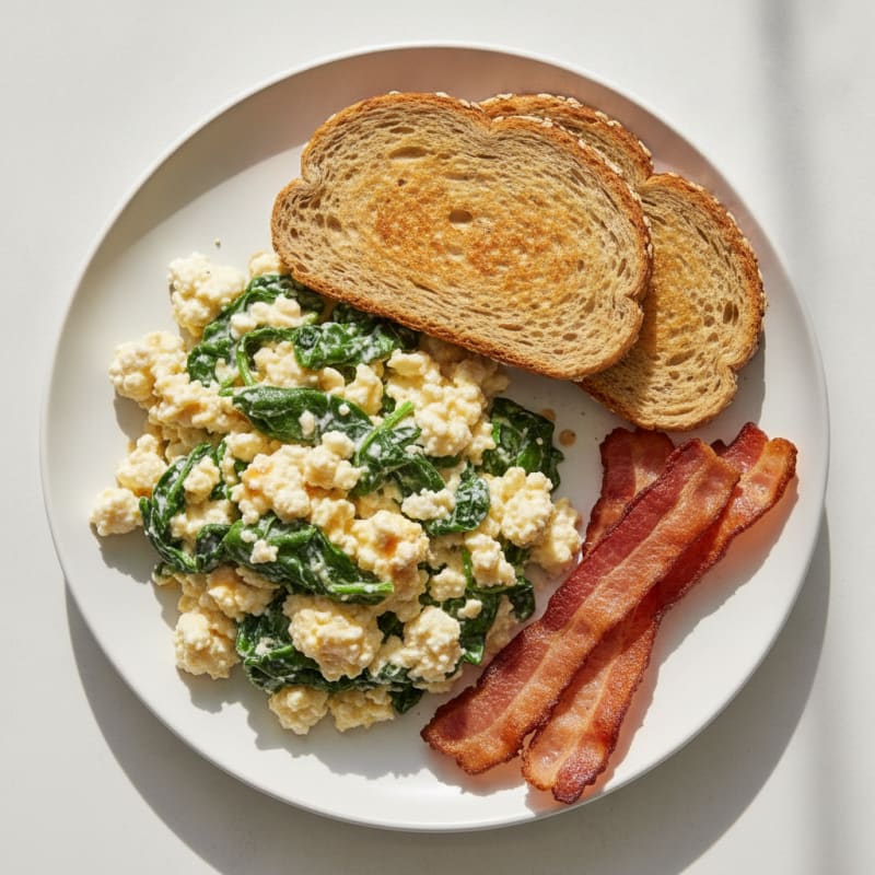 Cottage Cheese Scramble with Spinach and Turkey Bacon
