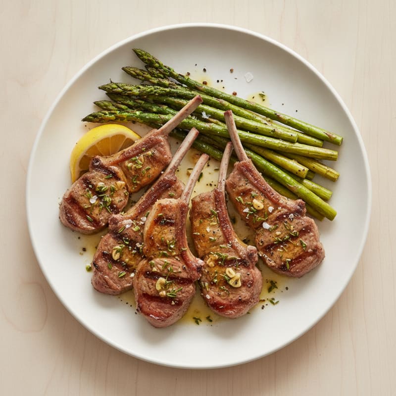 Herb-Marinated Lamb Chops with Roasted Asparagus