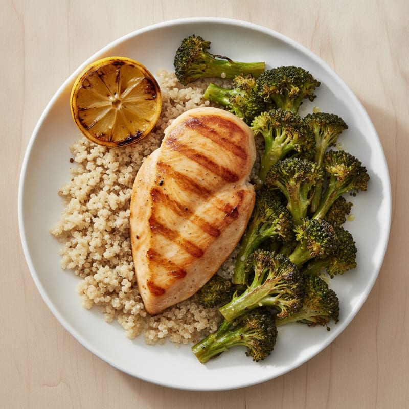 Grilled Chicken Breast with Quinoa and Roasted Broccoli