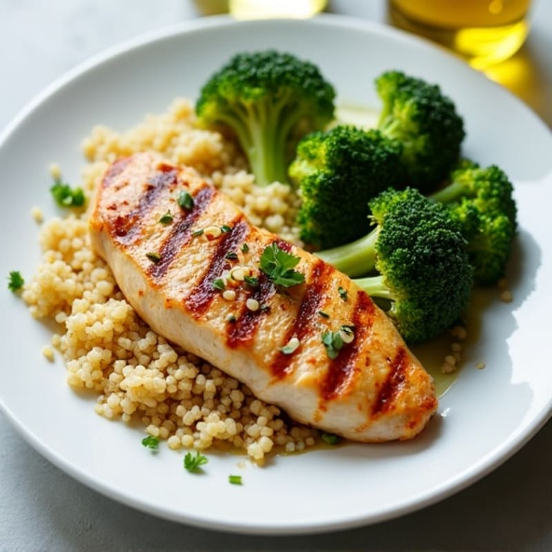Grilled Chicken Breast with Quinoa and Roasted Broccoli