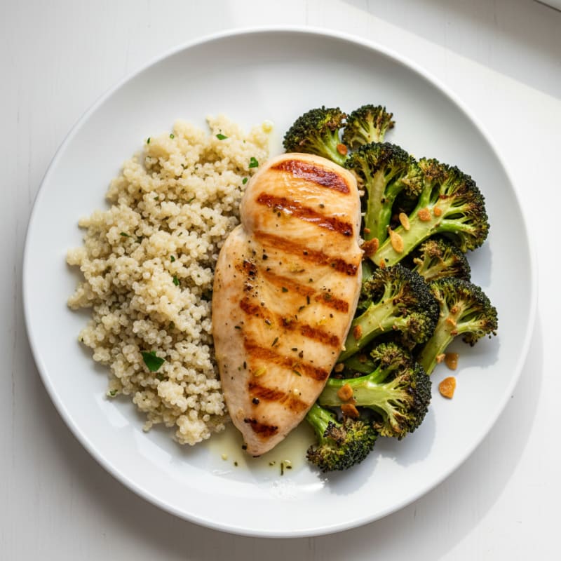 Grilled Chicken Breast with Quinoa and Roasted Broccoli