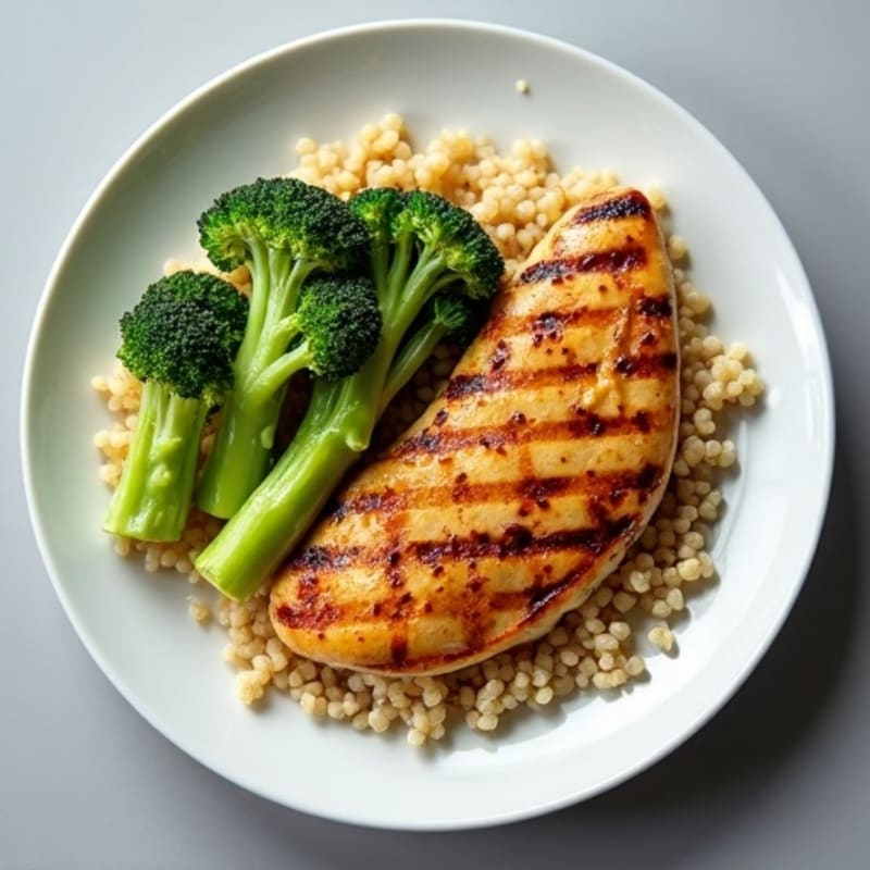 Grilled Chicken Breast with Roasted Broccoli and Quinoa