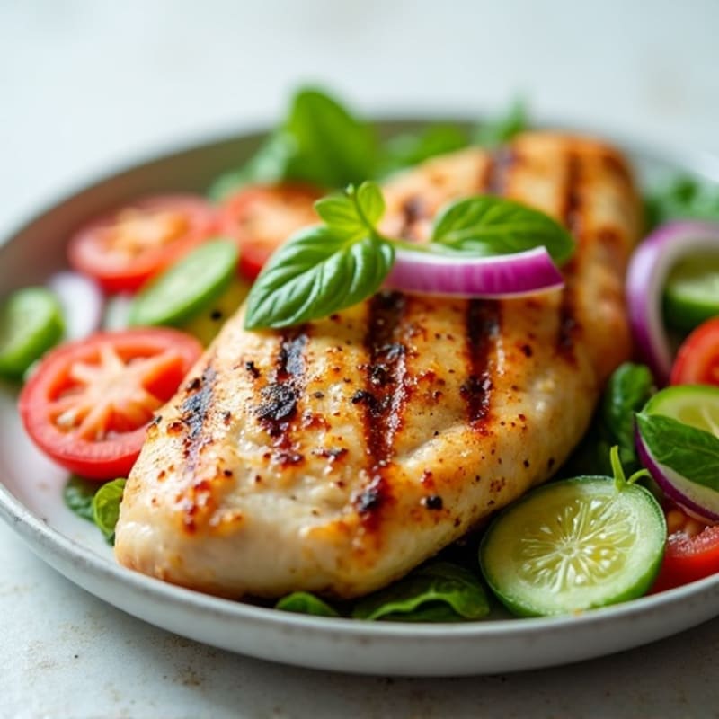 Grilled Chicken Breast with Cucumber Tomato Salad