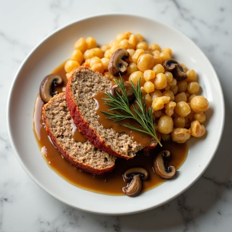 Lean Baked Meatloaf with Rich Mushroom Gravy