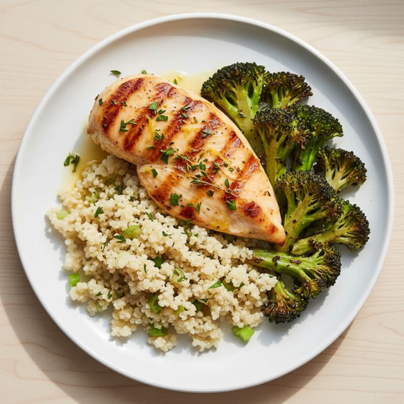 Grilled Chicken Breast with Quinoa and Roasted Broccoli