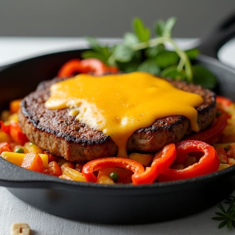 Cheesy Lean Steak with Crispy Bell Peppers Skillet