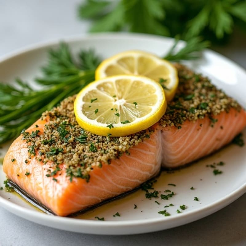 Herb-Crusted Pan Seared Salmon with Lemon