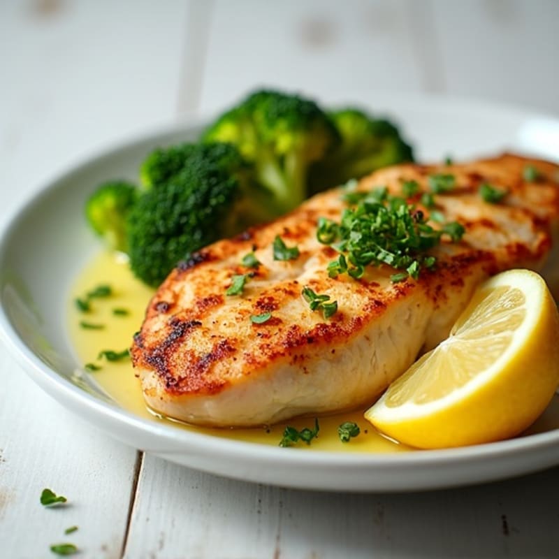 Grilled Chicken Breast with Steamed Broccoli and Lemon