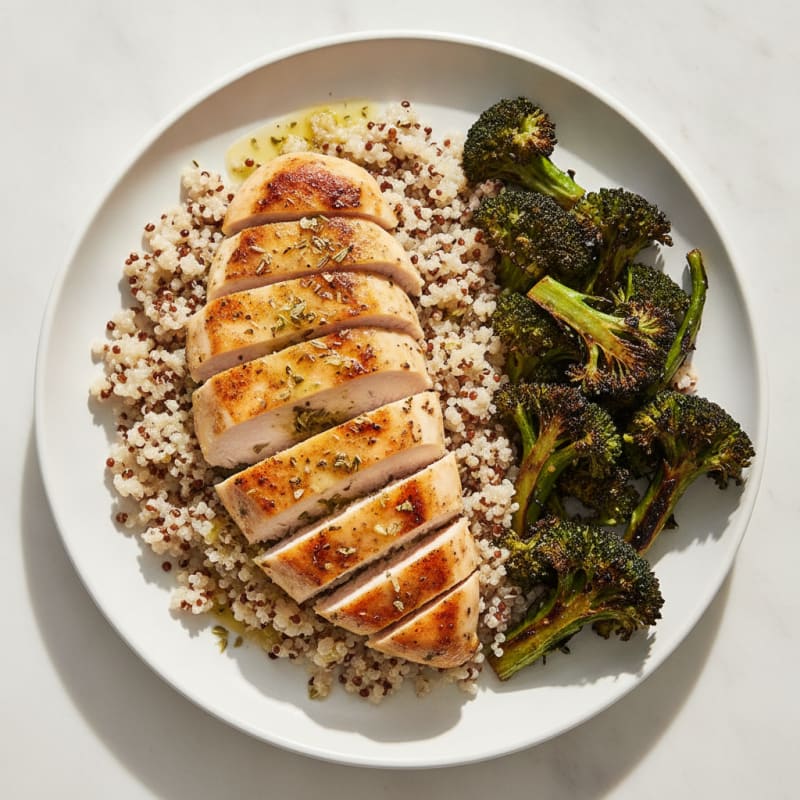 Grilled Chicken Breast with Quinoa and Roasted Broccoli