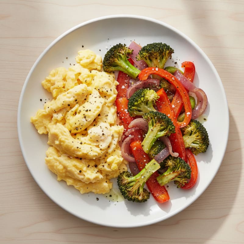 Hearty Scrambled Eggs with Roasted Vegetables