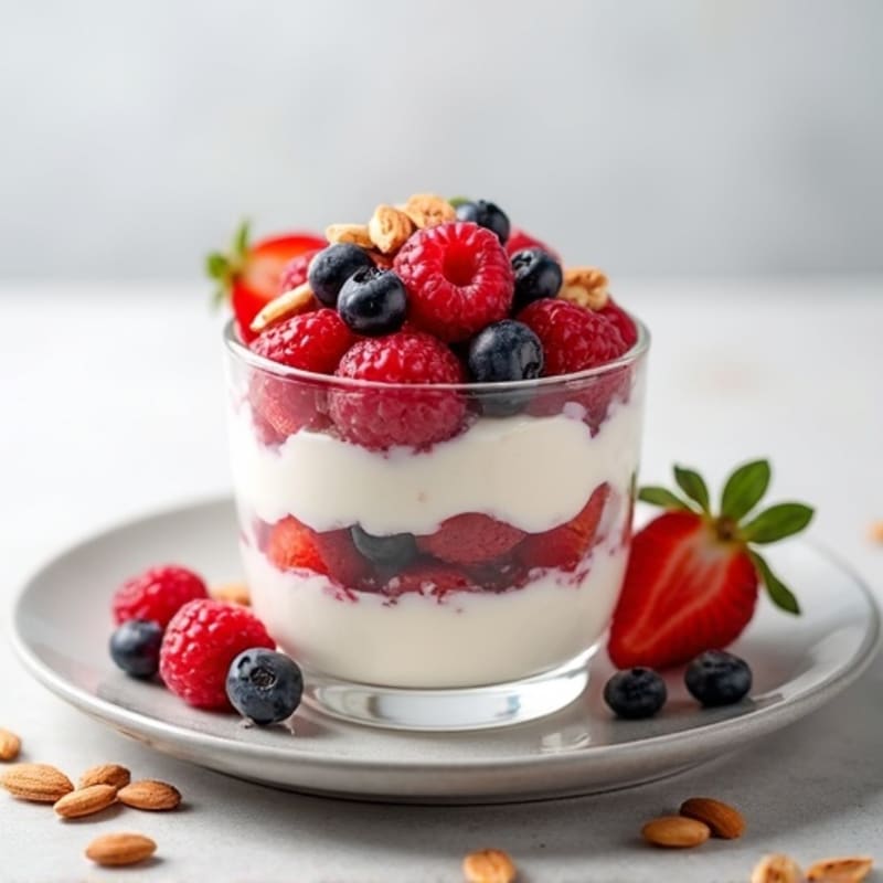 Greek Yogurt Protein Parfait with Mixed Berries and Almonds