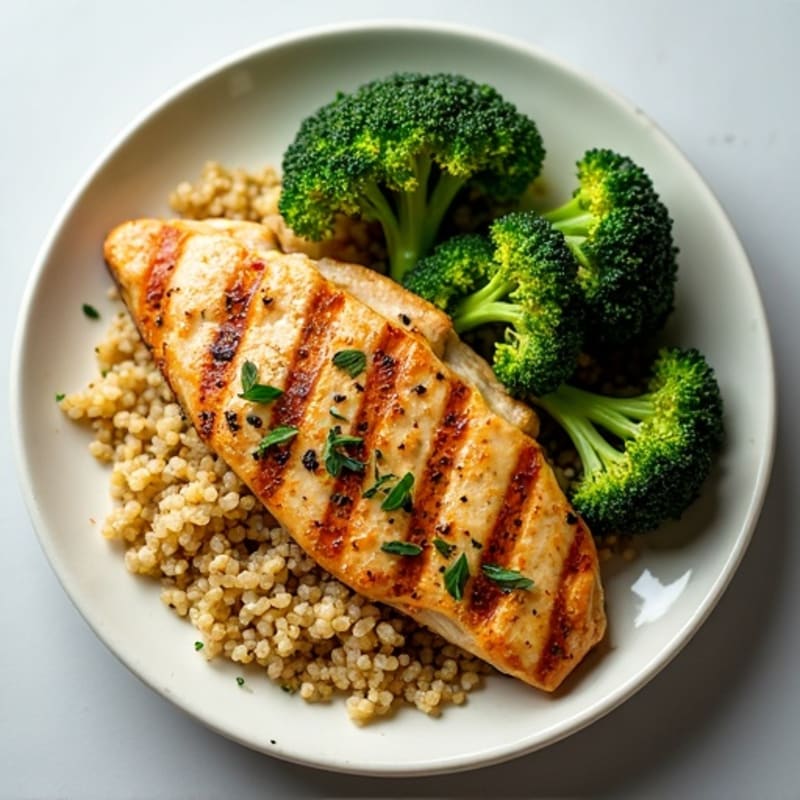 Grilled Chicken Breast with Roasted Broccoli and Quinoa