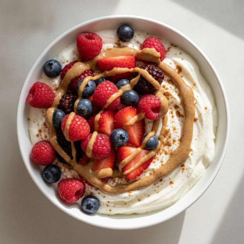 Creamy Greek Yogurt Protein Bowl with Mixed Berries and Almond Butter