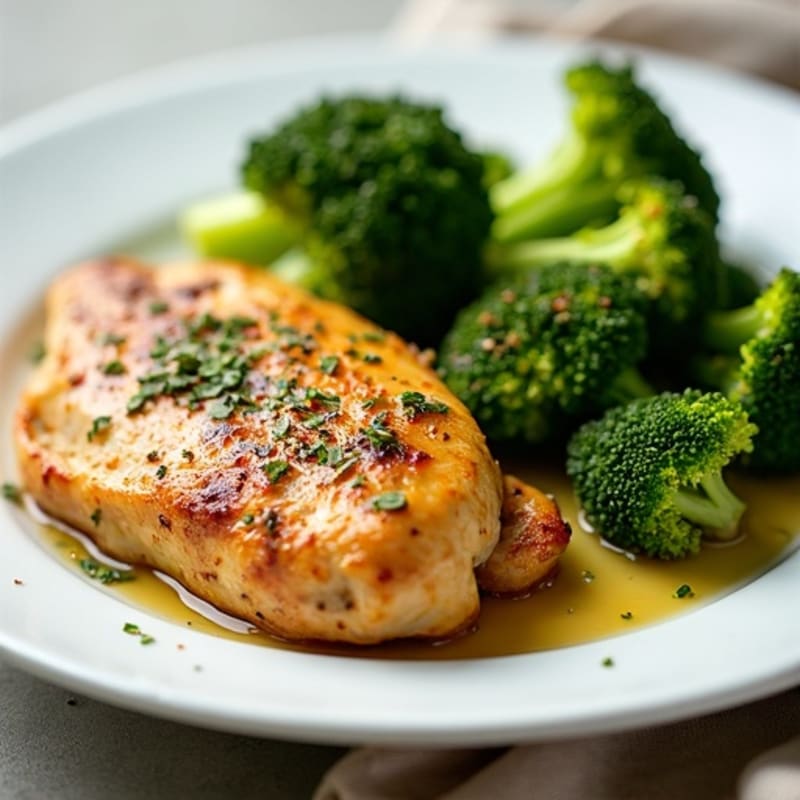 Lemon Garlic Pan-Seared Chicken with Roasted Broccoli