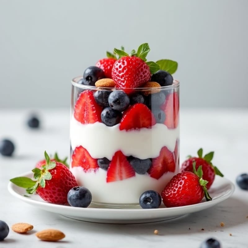 Greek Yogurt Protein Parfait with Mixed Berries and Almonds