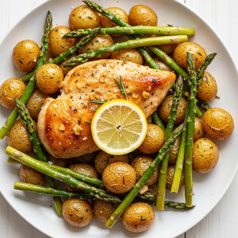 Garlic Herb Roasted Chicken with Asparagus