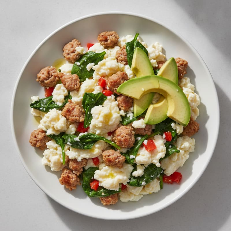 Egg White Scramble with Turkey Sausage and Spinach