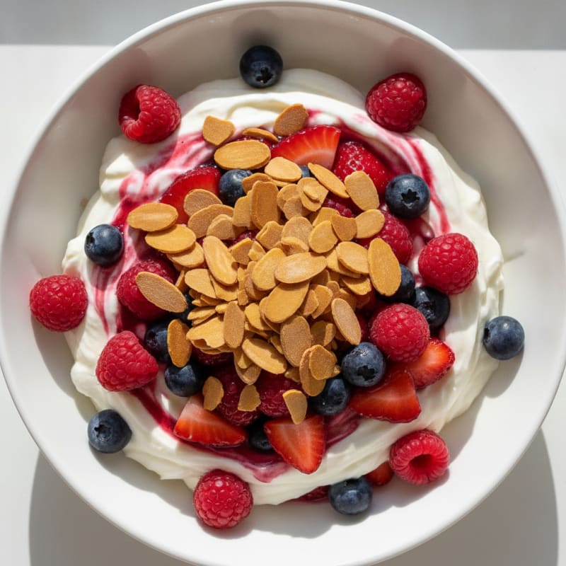 Greek Yogurt Protein Parfait with Mixed Berries and Almonds
