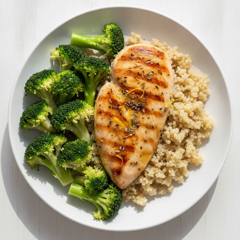 Grilled Chicken Breast with Quinoa and Steamed Broccoli